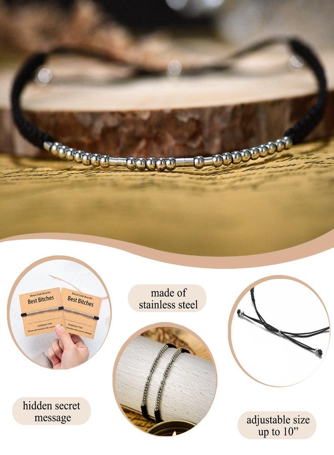 Shonyin Valentines Day Gifts for Friends Best Bitches Morse Code Bracelets for Women Friendship Matching Bracelet Set Best Friends Galentines Day Jewelry Unique Gifts for 3 - Image 4