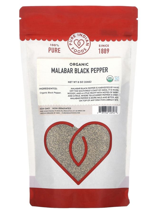 Pure Indian Foods Organic Malabar Black Pepper 8 oz (226 g)