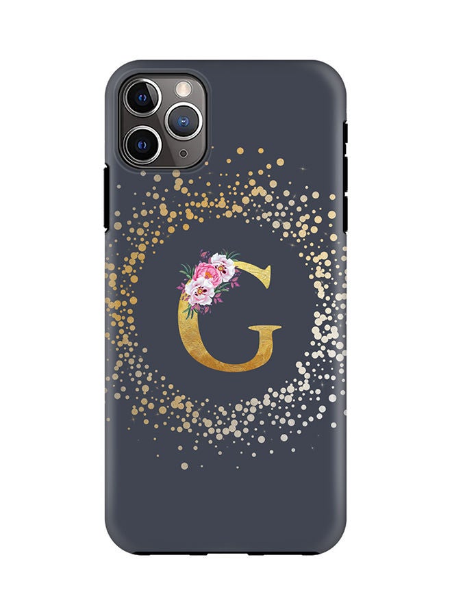 Stylizedd Monogram Tough Cover for Apple iPhone 11 Pro Max Case Custom Initials Letter Floral Pattern Tough Pro Dual Layer hybrid PC inner TPU protection Alphabet- G (Grey) - Image 1