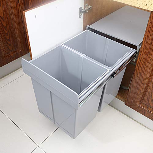 MYOYAY 40L Pull Out Dual Trash Can 2 x 21 Quart (42 Qt) Under Cabinet Double Recycling Trash Can with Lid Kitchen Waste Bin Container Sliding Out Under Counter Garbage Can, 40 Liters - Image 5