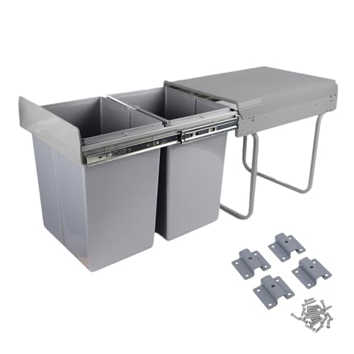 MYOYAY 40L Pull Out Dual Trash Can 2 x 21 Quart (42 Qt) Under Cabinet Double Recycling Trash Can with Lid Kitchen Waste Bin Container Sliding Out Under Counter Garbage Can, 40 Liters - Image 1