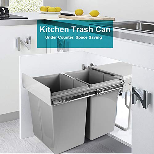 MYOYAY 40L Pull Out Dual Trash Can 2 x 21 Quart (42 Qt) Under Cabinet Double Recycling Trash Can with Lid Kitchen Waste Bin Container Sliding Out Under Counter Garbage Can, 40 Liters - Image 2