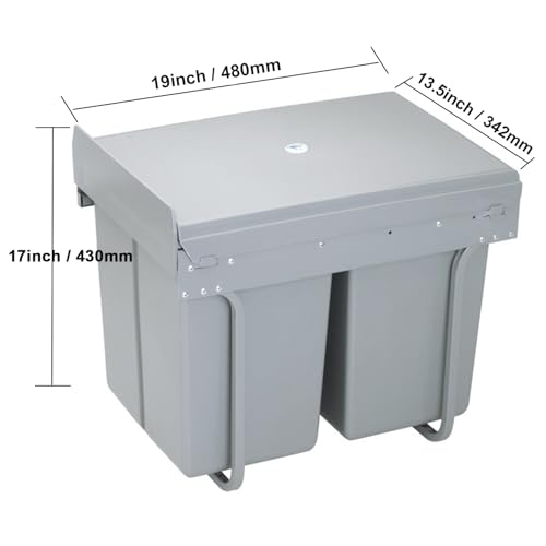 MYOYAY 40L Pull Out Dual Trash Can 2 x 21 Quart (42 Qt) Under Cabinet Double Recycling Trash Can with Lid Kitchen Waste Bin Container Sliding Out Under Counter Garbage Can, 40 Liters - Image 3