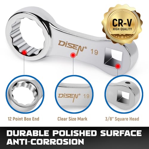 DISEN مجموعة محولات عزم الدوران المترية من DISEN 10 قطع (10-19 مم) - فولاذ كروم فانيوم، محول عزم دوران بمقاس 3/8 بوصة، أداة إصلاح قضيب تمديد، تعبئة في صندوق ملون - Image 2