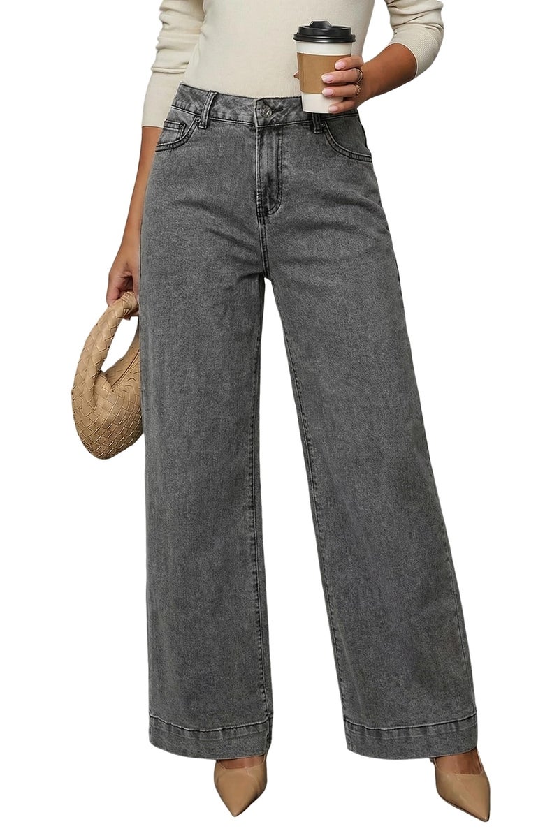 Dokotoo Wide Leg Loose Stretch Jeans for Women Casual High Waisted Cargo Jeans Denim Pants Light French Medium Grey Size 12 - Image 1