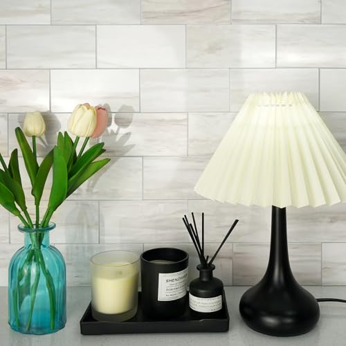 Vamos Tile بلاط فاموس 100 قطعة لامع خشبي بتصميم رخام، بلاط خلفية لاصق 3''x6'' من PVC مع جص أبيض، بلاط خلفية لاصق للمطبخ/الحمام/المدفأة - Image 5