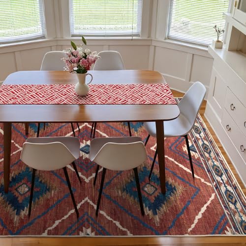 BESTSWEETIE Area Rug 6x9 Rug Machine Washable Non-Slip Low Pile Print Pattern Western Rug for Living Room Bedroom Entryway Tribal Series -Red/Orange - Image 2