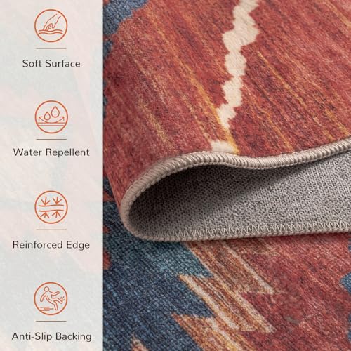 BESTSWEETIE Area Rug 6x9 Rug Machine Washable Non-Slip Low Pile Print Pattern Western Rug for Living Room Bedroom Entryway Tribal Series -Red/Orange - Image 4