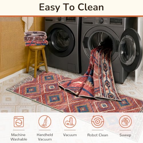 BESTSWEETIE Area Rug 6x9 Rug Machine Washable Non-Slip Low Pile Print Pattern Western Rug for Living Room Bedroom Entryway Tribal Series -Red/Orange - Image 3