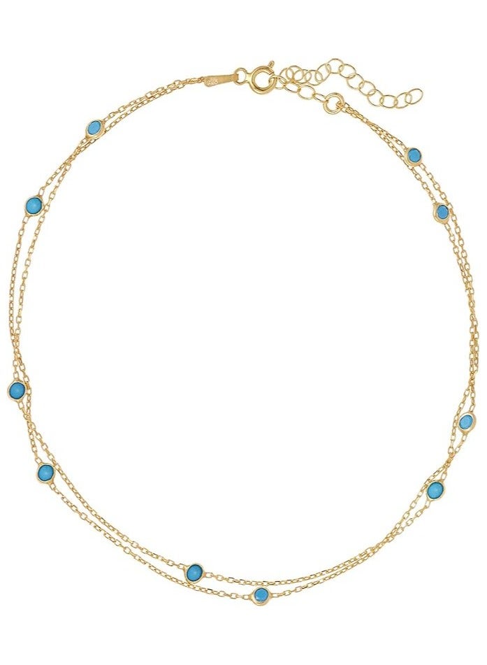 Alwan خلخال طويل من الفضة (مطلي بالذهب) مع حجر الفيروز لجلب الحظ - Image 1