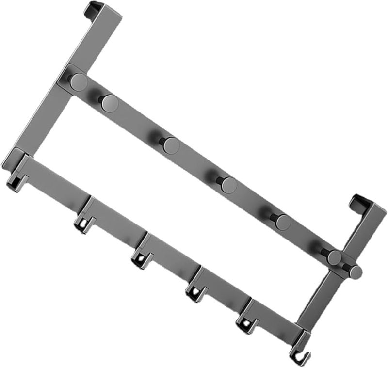 خطافات مزدوجة الطبقات فوق الباب، رف تعليق أسود للمناشف والمعاطف والقبعات، منظف الحمام - Image 5