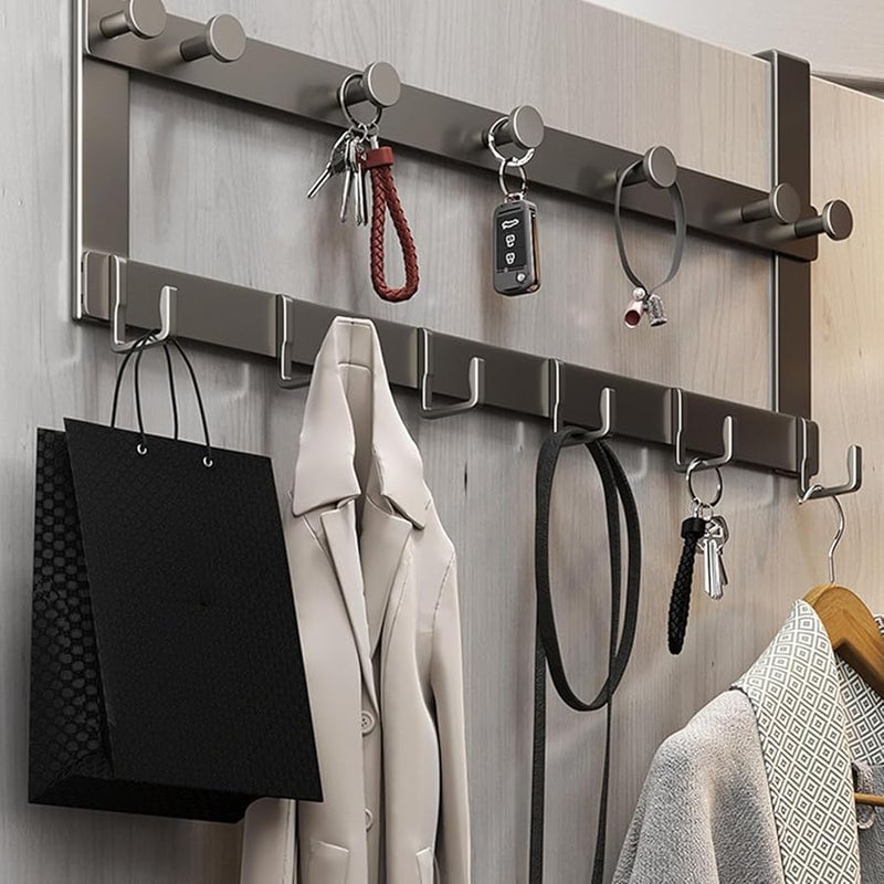 خطافات مزدوجة الطبقات فوق الباب، رف تعليق أسود للمناشف والمعاطف والقبعات، منظف الحمام - Image 3