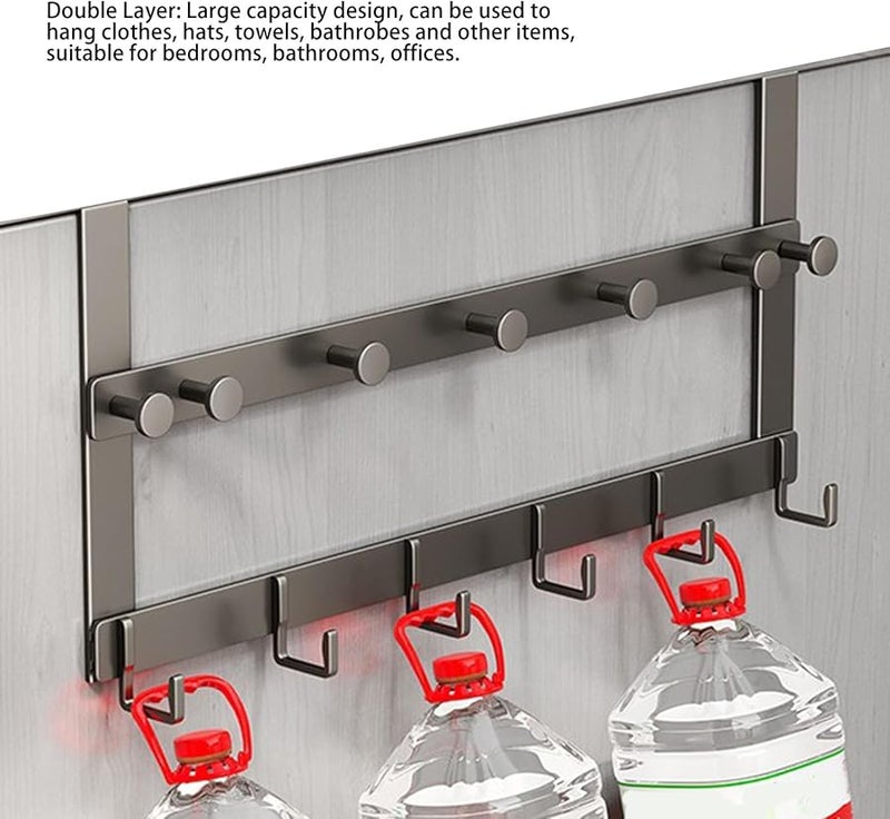 خطافات مزدوجة الطبقات فوق الباب، رف تعليق أسود للمناشف والمعاطف والقبعات، منظف الحمام - Image 4