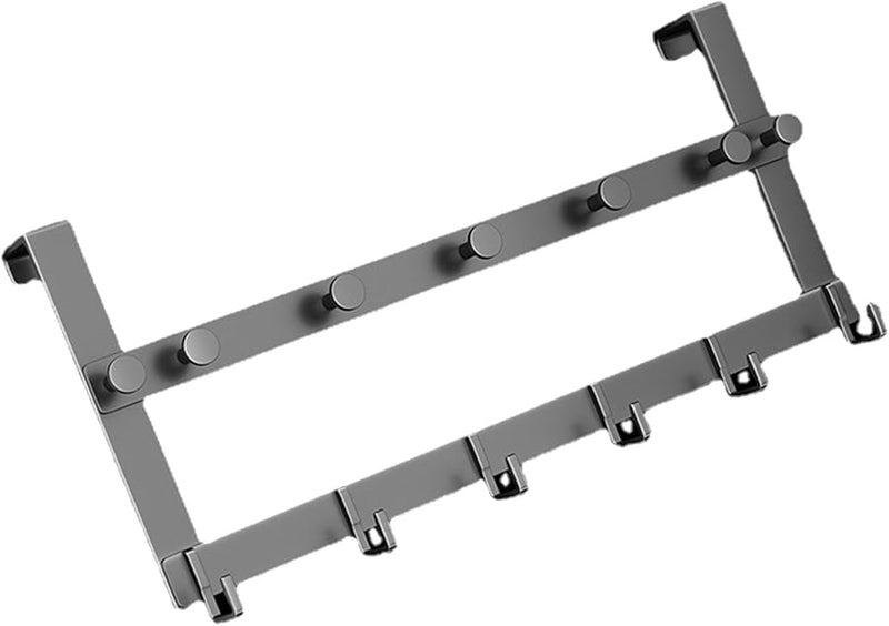 خطافات مزدوجة الطبقات فوق الباب، رف تعليق أسود للمناشف والمعاطف والقبعات، منظف الحمام - Image 1