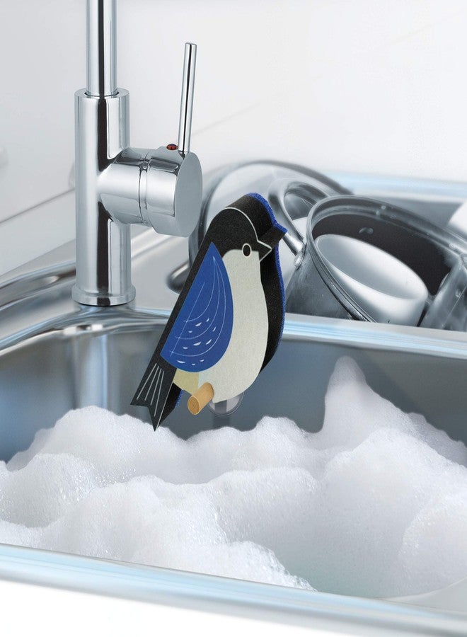 Sur La Table Genuine Fred Perched Bird Sponges, Set of 4 Sponges with Suction Cup Wooden Perch, Clever, Modern Design with Multilayer sponges, Non-Scratch and Safe for Cookware - Image 2