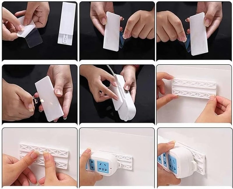 Power Strip Fixator, 4 Pack Power Strip Holder Punch Free No Trace Plug Storage Wall Fixer Stand Shelf Cable Management Socket Hanging Organizer for Kitchen Living Room - Image 5