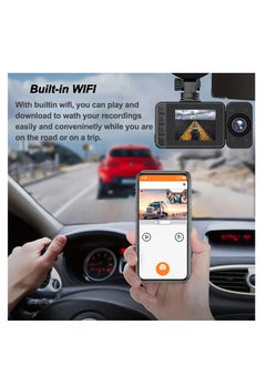 BlueFire 3-Cameras 1080P WiFi Dash Cam | Front + Inside + Rear | Night Vision, Parking Monitor, Collision Lock – Ultimate Driving Recorder with 2" Screen for All Vehicles  - Image 4