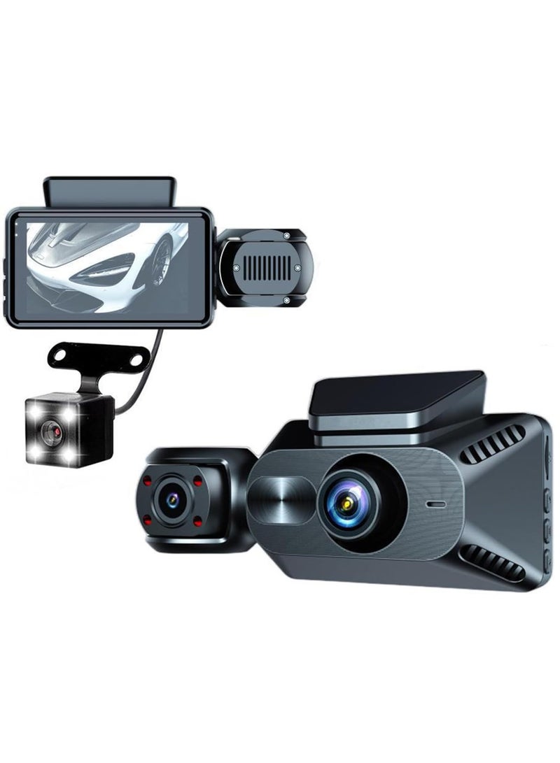بلو فاير كاميرا سيارات 3 عدسات مع وايفاي ومرآة الرؤية الخلفية، 1080P أمامية + داخلية + خلفية، زاوية واسعة 170°， رؤية ليلية فائقة، مستشعر الصدمات، تسجيل دائري، وضع انتظار 24 ساعة ومساعد الرجوع للخلف - Image 1