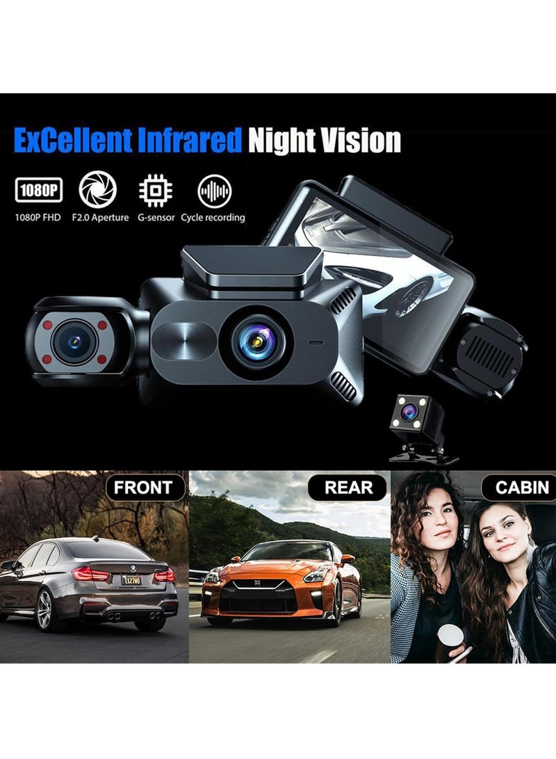 بلو فاير كاميرا سيارات 3 عدسات مع وايفاي ومرآة الرؤية الخلفية، 1080P أمامية + داخلية + خلفية، زاوية واسعة 170°， رؤية ليلية فائقة، مستشعر الصدمات، تسجيل دائري، وضع انتظار 24 ساعة ومساعد الرجوع للخلف - Image 5
