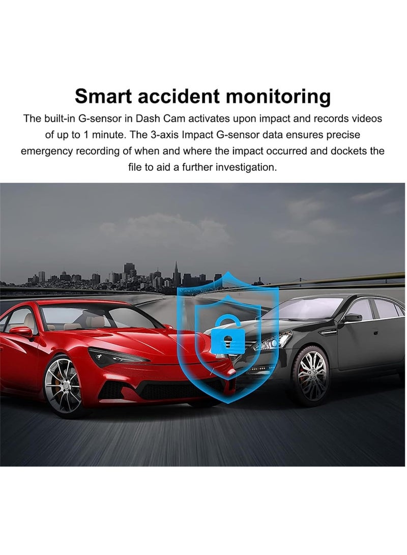 بلو فاير كاميرا سيارات 3 عدسات مع وايفاي ومرآة الرؤية الخلفية، 1080P أمامية + داخلية + خلفية، زاوية واسعة 170°， رؤية ليلية فائقة، مستشعر الصدمات، تسجيل دائري، وضع انتظار 24 ساعة ومساعد الرجوع للخلف - Image 4