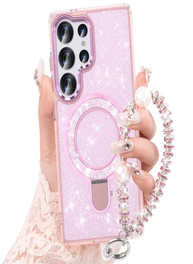 WATACHE for Samsung Galaxy S25 Ultra Case, Glitter Sparkle Bling Heavy Duty Shockproof Protective with Kickstand, Anti-Scratch Cover Case for Samsung Galaxy S25 Ultra(Pink with Bracelet) - Image 1