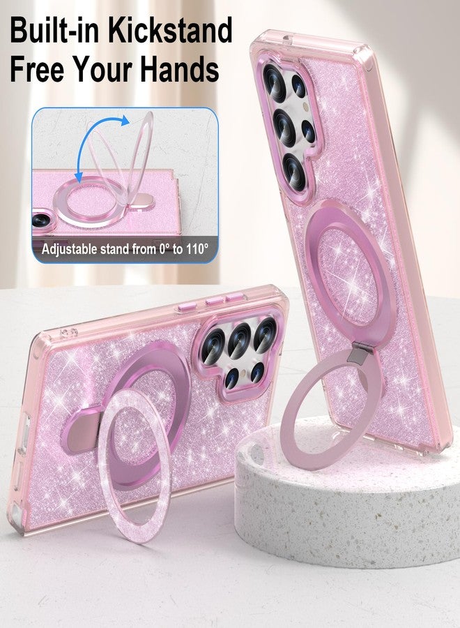 WATACHE for Samsung Galaxy S25 Ultra Case, Glitter Sparkle Bling Heavy Duty Shockproof Protective with Kickstand, Anti-Scratch Cover Case for Samsung Galaxy S25 Ultra(Pink with Bracelet) - Image 3