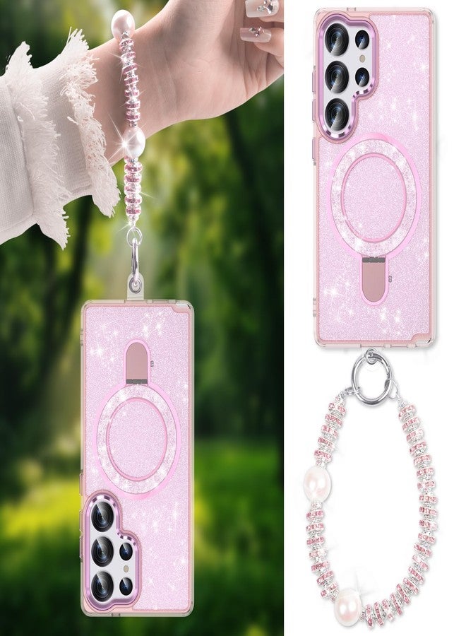 WATACHE for Samsung Galaxy S25 Ultra Case, Glitter Sparkle Bling Heavy Duty Shockproof Protective with Kickstand, Anti-Scratch Cover Case for Samsung Galaxy S25 Ultra(Pink with Bracelet) - Image 5