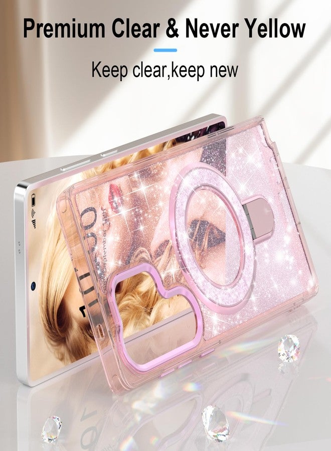 WATACHE for Samsung Galaxy S25 Ultra Case, Glitter Sparkle Bling Heavy Duty Shockproof Protective with Kickstand, Anti-Scratch Cover Case for Samsung Galaxy S25 Ultra(Pink with Bracelet) - Image 2