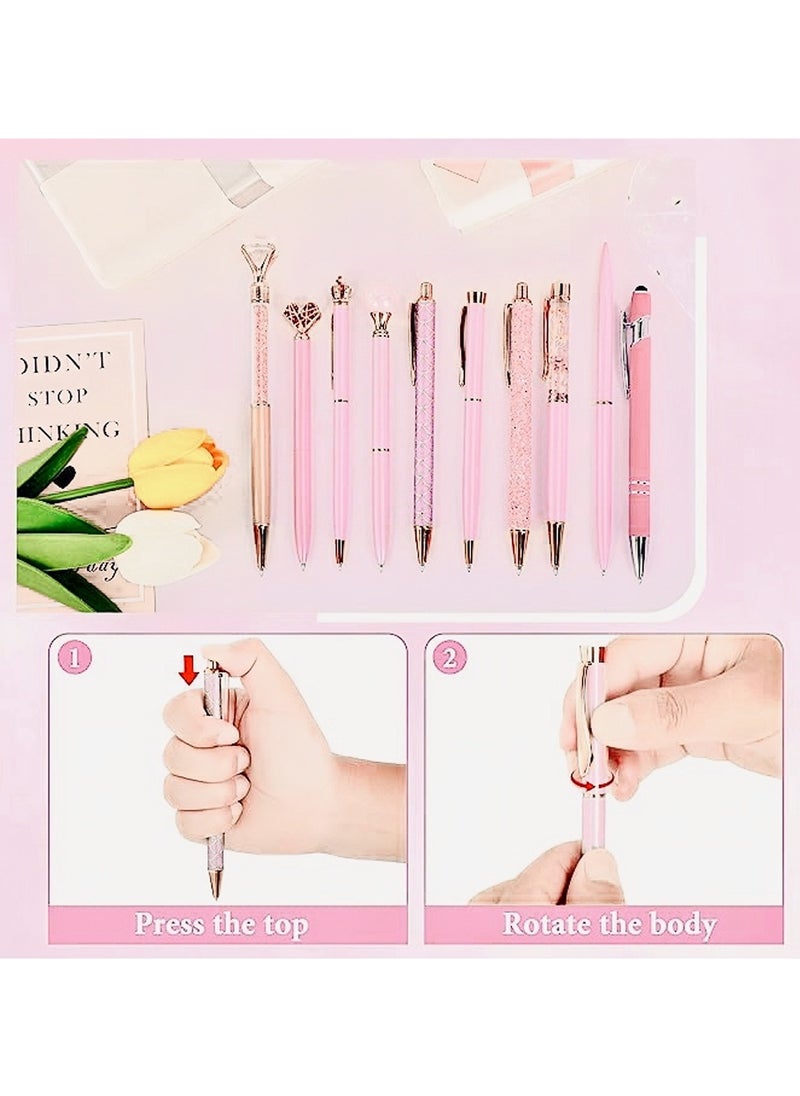 DAIKOYE 10 Pcs Ballpoint Pens Set Party Favors for Kids Pink Gifts Pink Pens for Women Girls Office Supplies School Supplies Black Ink Metal Crystal Diamond Pens  - Image 3