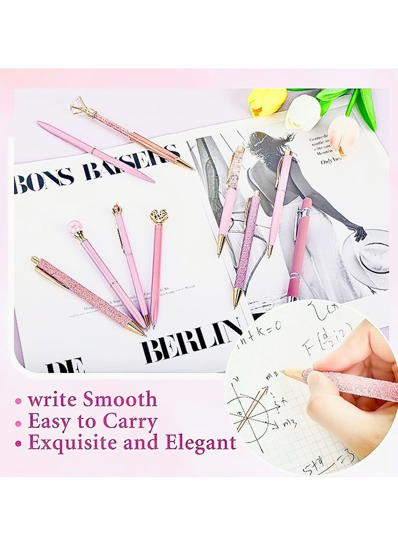 DAIKOYE 10 Pcs Ballpoint Pens Set Party Favors for Kids Pink Gifts Pink Pens for Women Girls Office Supplies School Supplies Black Ink Metal Crystal Diamond Pens  - Image 5
