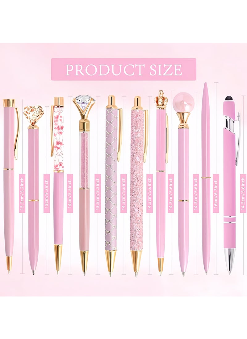 DAIKOYE 10 Pcs Ballpoint Pens Set Party Favors for Kids Pink Gifts Pink Pens for Women Girls Office Supplies School Supplies Black Ink Metal Crystal Diamond Pens  - Image 2