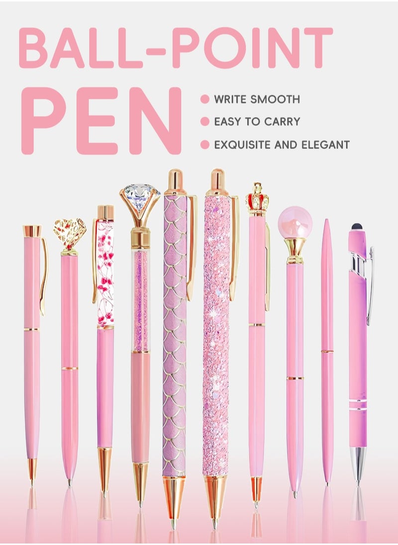DAIKOYE 10 Pcs Ballpoint Pens Set Party Favors for Kids Pink Gifts Pink Pens for Women Girls Office Supplies School Supplies Black Ink Metal Crystal Diamond Pens  - Image 1