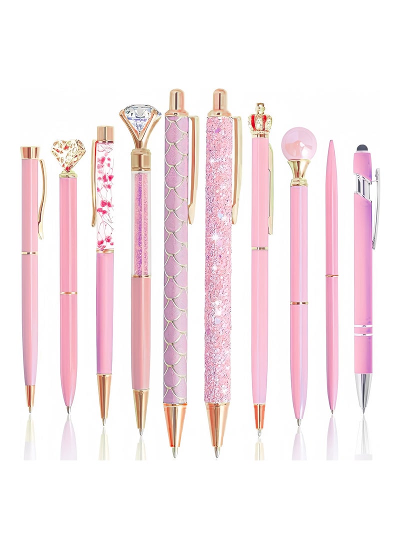 DAIKOYE 10 Pcs Ballpoint Pens Set, Party Favors for Kids, Pink Gifts Pink Pens for Women and Girls---Office Supplies ,School Supplies ,Black Ink Metal Crystal Diamond Pens.  - Image 1