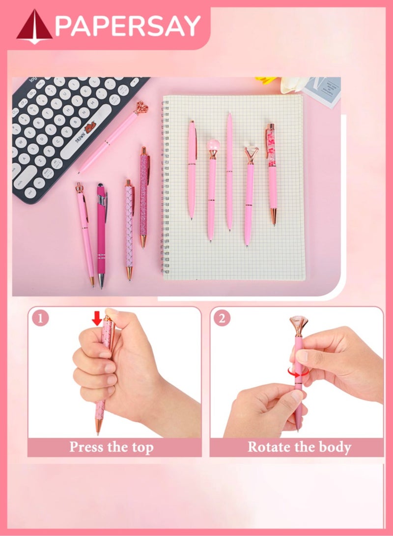 PAPERSAY 10 Pcs Ballpoint Pen for Women and Girls, Fancy Black Ink Pens,Metal Crystal Diamond Pen Glitter Pen, Gifts for Journaling , Office Desk Supplies, School Stationery Supplies.(Pink)  - Image 4