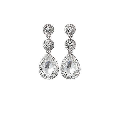 YINLI Elegant Wedding Bridal Crystal Tear Drop Dangle Earrings for Women - Image 1