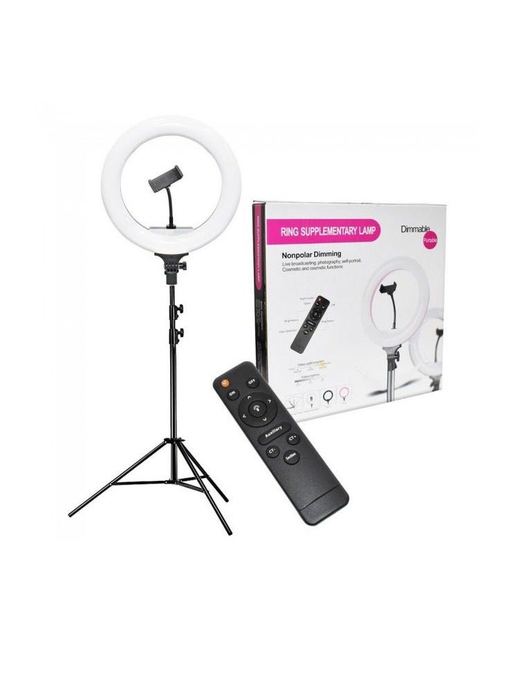 حلقة ضوء LED دائرية قابلة للتعتيم بحجم 14 بوصة مع جهاز تحكم عن بعد لمكياج الكاميرا وتصوير الفيديو - Image 3