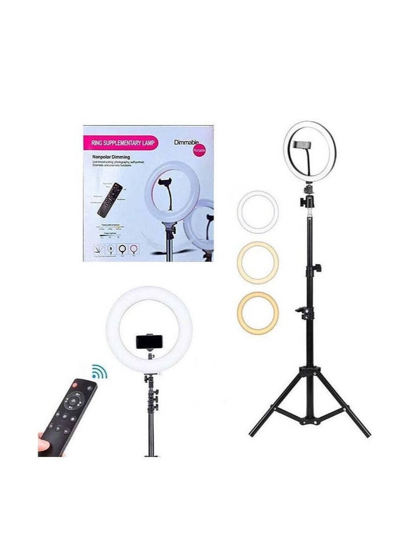 حلقة ضوء LED دائرية قابلة للتعتيم بحجم 14 بوصة مع جهاز تحكم عن بعد لمكياج الكاميرا وتصوير الفيديو - Image 1