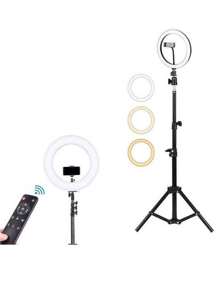 حلقة ضوء LED دائرية قابلة للتعتيم بحجم 14 بوصة مع جهاز تحكم عن بعد لمكياج الكاميرا وتصوير الفيديو - Image 2