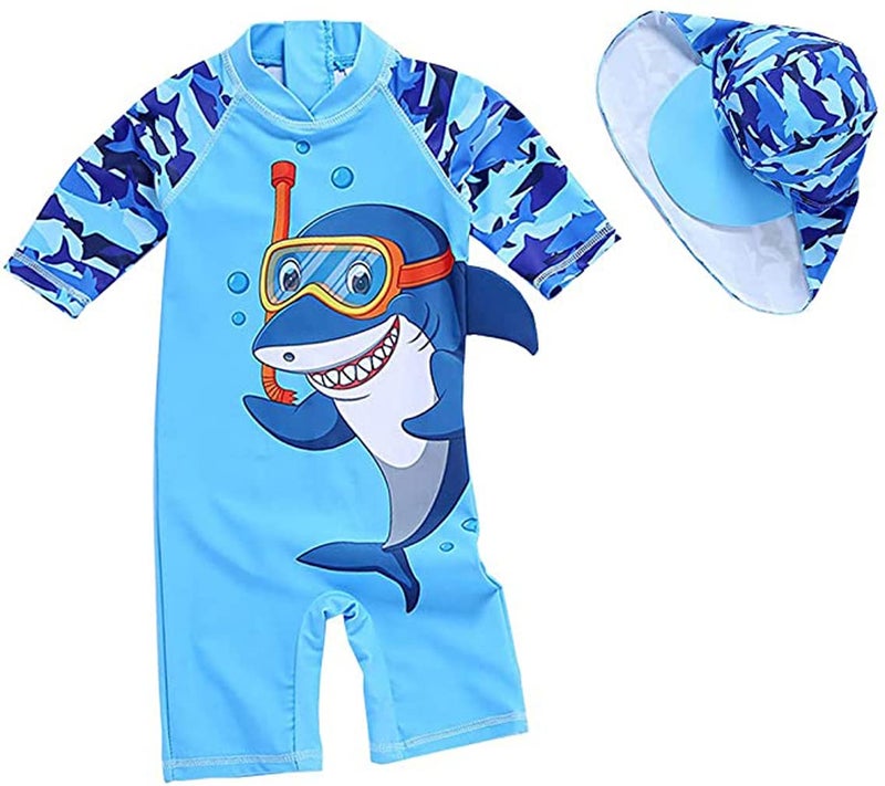 Best for All Toddler Baby Boys Swimsuit One Piece Bathing Suit Rash Guard Swimwear UPF 50 with Hat Shark 1824 Months 
