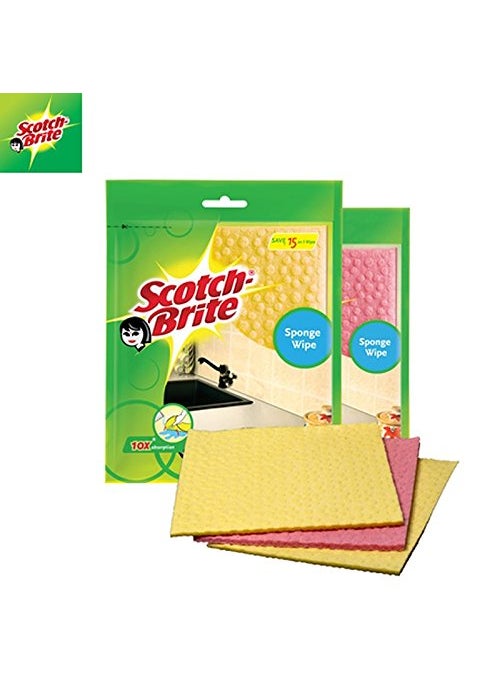 Scotch Brite ScotchBrite Fibre Sponge Wipe Large Multicolour Pack of 2  - Image 1