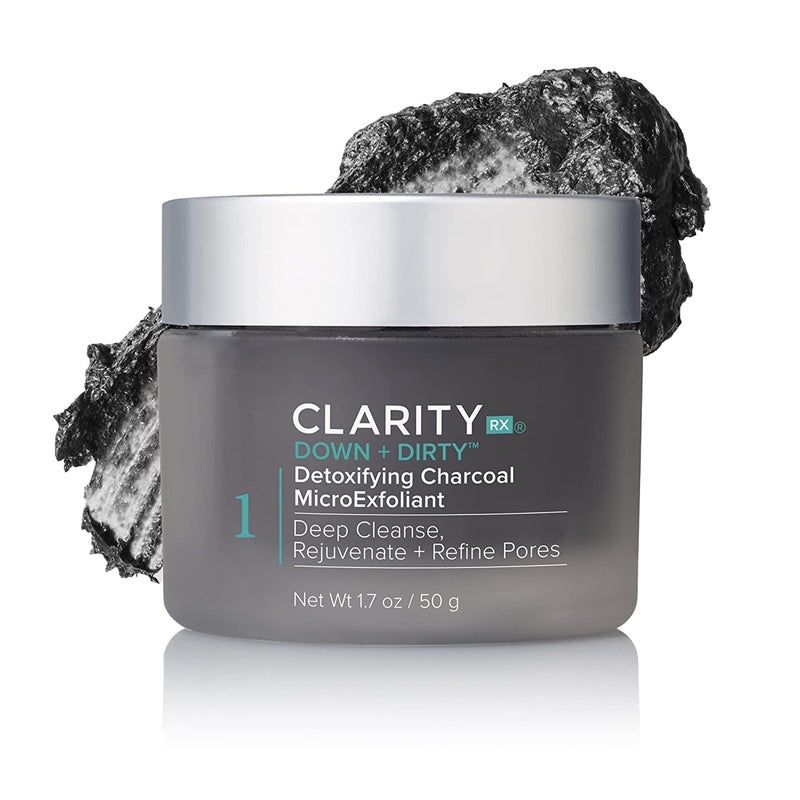 ClarityRx Down + Dirty Detoxifying Charcoal Face Wash, Natural Plant-Based Exfoliating Deep Pore Cleanser for Oily Skin, Paraben Free, Cruelty Free (1.7 oz)