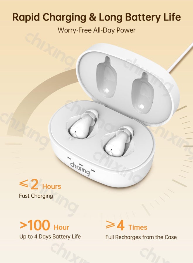 Chixing Hearing Aids Rechargeable, Nearly Invisible Hearing Aid for Seniors, 100+ Hours of Charging Case Usage, Super-Mini Invisible Design, Comfort Fit in Ear Canal, AI Noise Cancellation and Clear Sound, Suitable for Various Daily Scenarios - Image 3