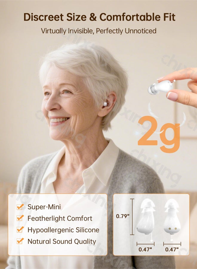 Chixing Hearing Aids Rechargeable, Nearly Invisible Hearing Aid for Seniors, 100+ Hours of Charging Case Usage, Super-Mini Invisible Design, Comfort Fit in Ear Canal, AI Noise Cancellation and Clear Sound, Suitable for Various Daily Scenarios - Image 4