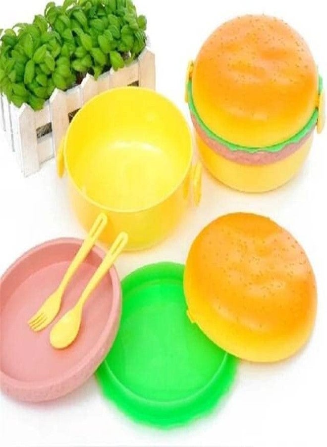 VIDORA Lunch Box for Kids Burger Shape School Tiffin Box for Boys & Girls Leak Proof Plastic with Compartments - Image 2