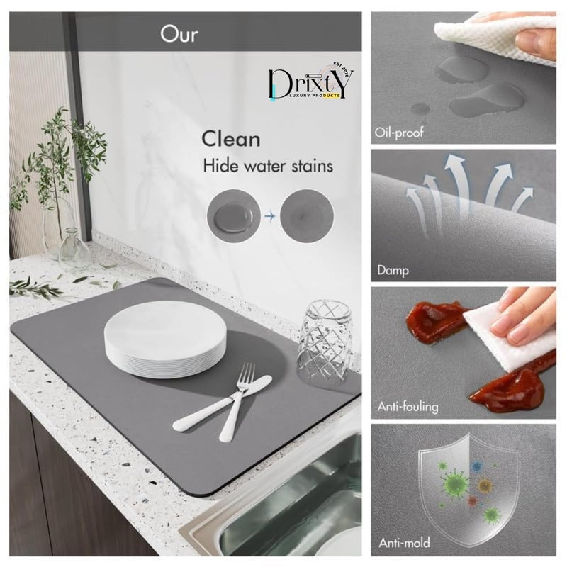 DRIXTY Heavy Dish Drying Mat for Kitchen Water Absorbent Mat Drying Mat Pro for Utensils Nonslip Quick Drying Placemat Mat for Dish Utensils Drying Mat for Kitchen Accessories 40 X 45 CM - Image 3