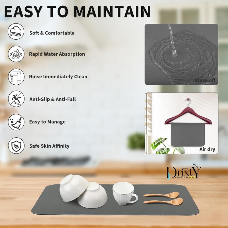 DRIXTY Heavy Dish Drying Mat for Kitchen Water Absorbent Mat Drying Mat Pro for Utensils Nonslip Quick Drying Placemat Mat for Dish Utensils Drying Mat for Kitchen Accessories 40 X 45 CM - Image 2
