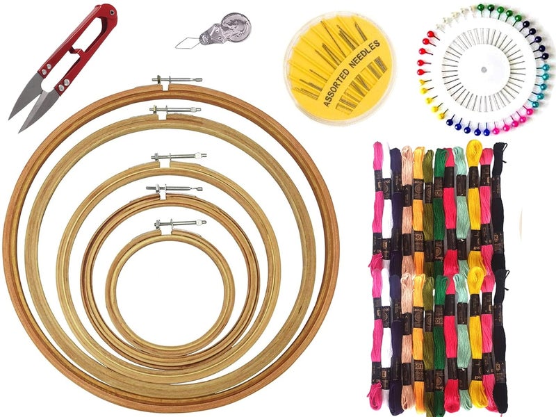 Artonezt Artonezt Hand Embroidery Kit Cross Stitch Kit DIY Kit Embroidery Hoop Frames Threader Floss Skein Thread Thread Cutter Seam Ripper and Needle Compact