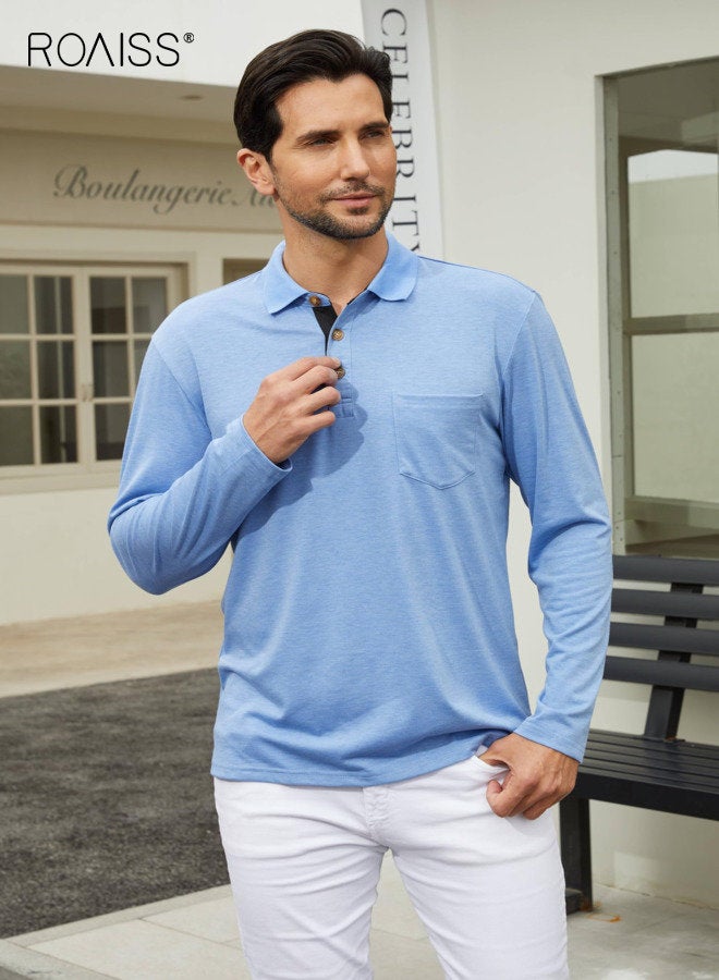 رويس قمصان بولو رجالية كاجوال، قمصان كلاسيكية بأكمام طويلة، قمصان قطنية سادة، قمصان أنيقة - Image 2