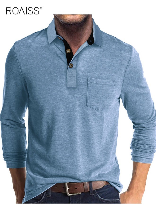 رويس قمصان بولو رجالية كاجوال، قمصان كلاسيكية بأكمام طويلة، قمصان قطنية سادة، قمصان أنيقة - Image 1