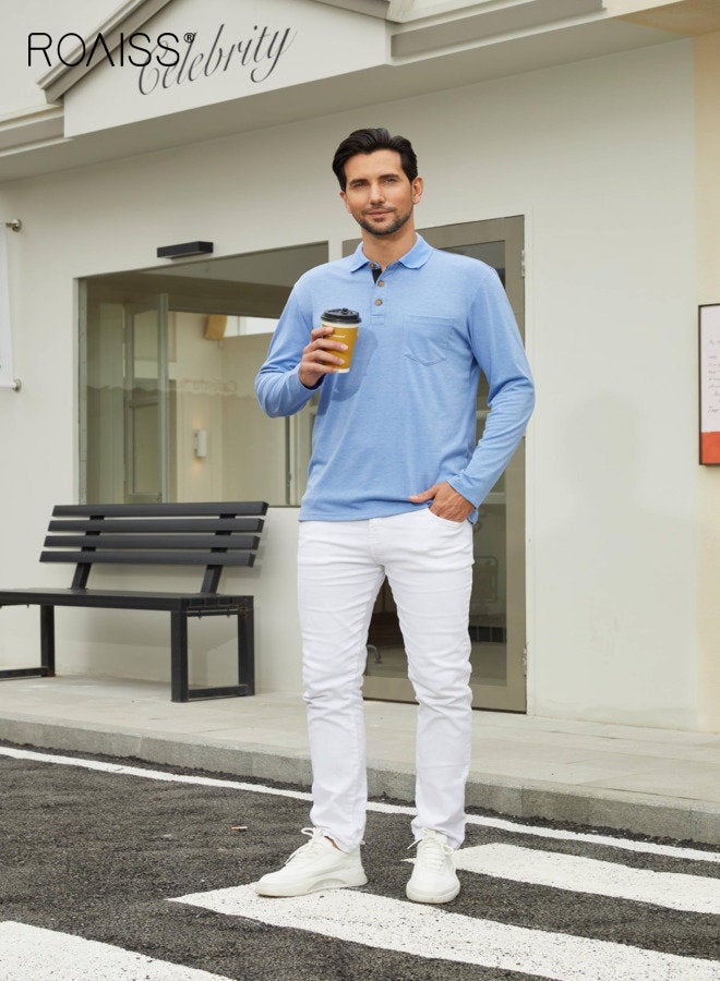 رويس قمصان بولو رجالية كاجوال، قمصان كلاسيكية بأكمام طويلة، قمصان قطنية سادة، قمصان أنيقة - Image 4